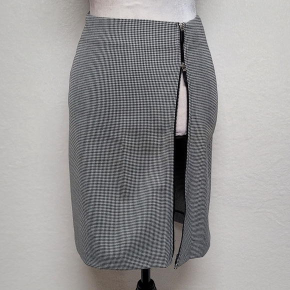 Ralph Lauren Vintage 90s Black Gray Houndstooth Full-zip High Waisted Mini Skirt - Picture 6 of 12